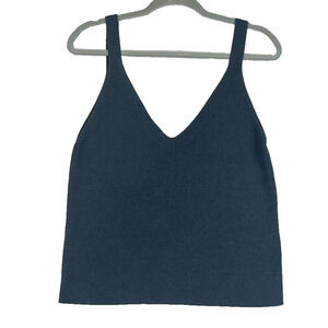 Zara Tank Top Women's Size M Blue Gray Knit V neck Shirt Sleeveless Cropped